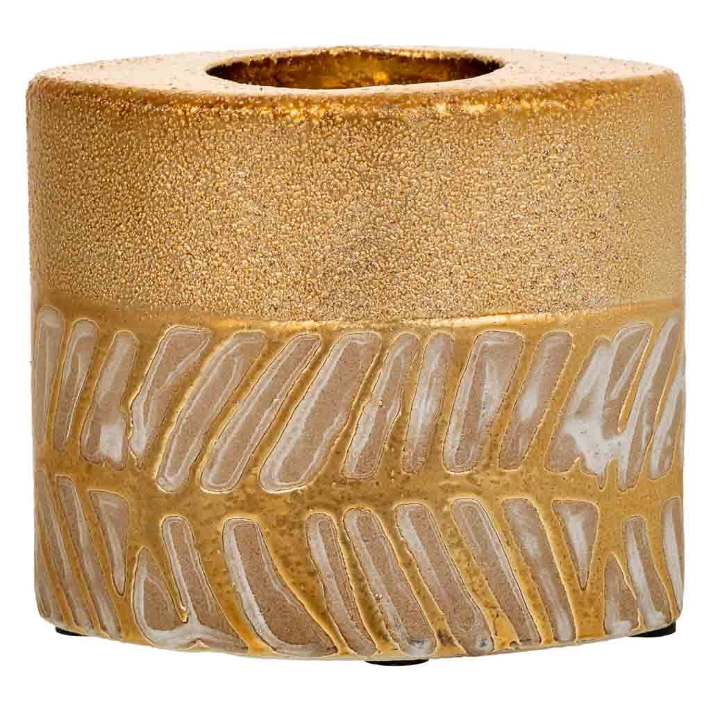 Portacandele in ceramica dorata 10,5x6,5x8h
