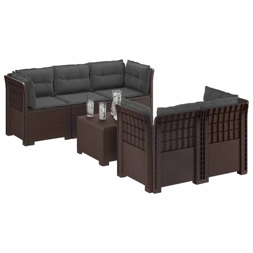 Divano da Giardino 5 Posti con Cuscini Stile Rattan PP Marrone 3443911