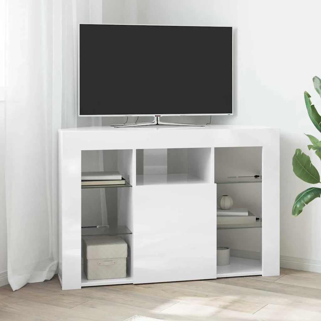 Mobile TV LED Angolare Bianco ad Alto Lucido 100x40x68cm
