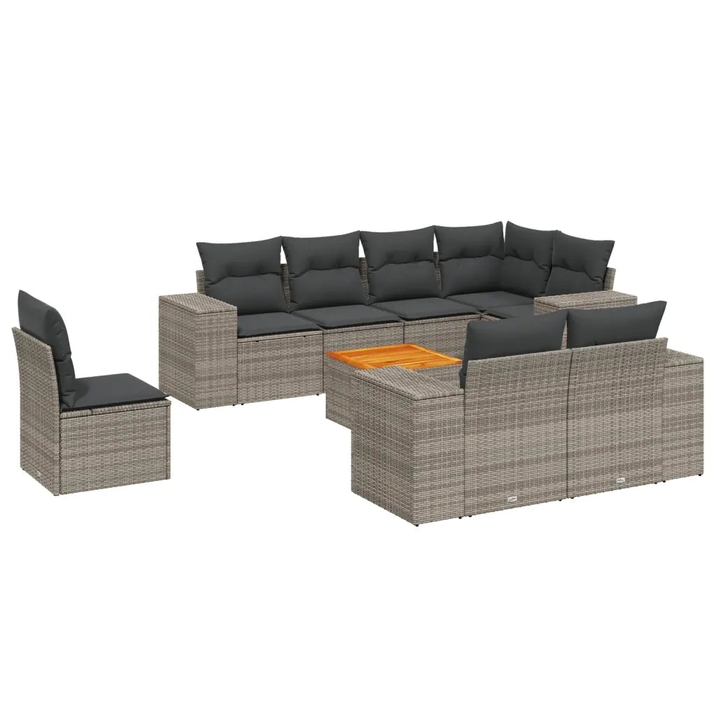 Set Divano da Giardino 9 pz con Cuscini Grigio in Polyrattan 3257873