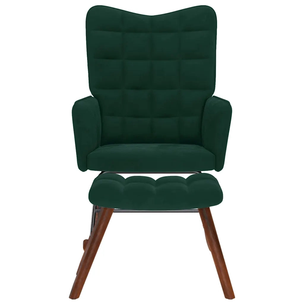 Sedia a dondolo con sgabello in velluto verde scuro CFW9046784