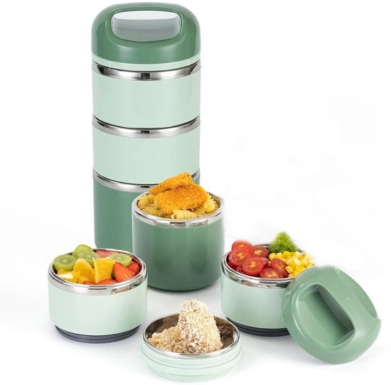Tasca per cibo - contenitore per pasti - contenitore per pasti adulti - tazza per zuppa - in acciaio inossidabile - a tre strati - Ideale per la preparazione di pasti da asporto, contenitori per alimenti sovrapponibili - verde