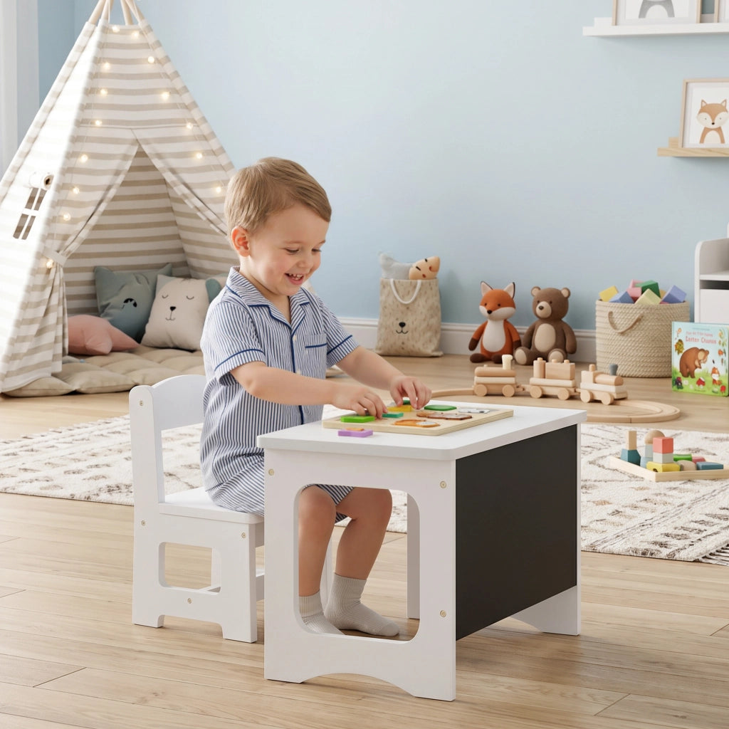 Scrivania e Sedia per Bambini con Tavolo Lavagna ¨C Minimal ¨C Bianco 80x50x75
