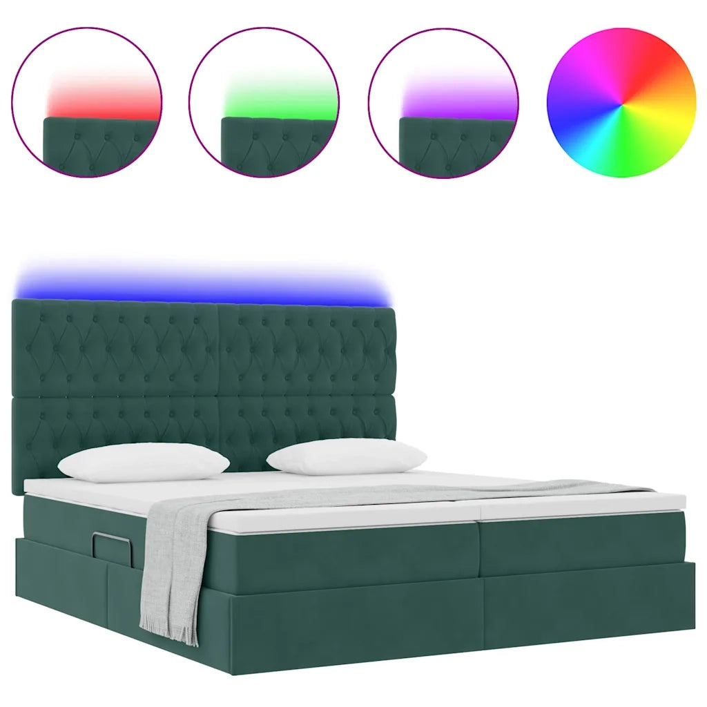 Letto con luci a strisce a LED Verde Scuro 200 x 200 cm Velluto