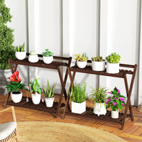 Set 2 Portapiante a 2 Livelli 73x36x64 cm con Design a Doghe in Legno Marrone