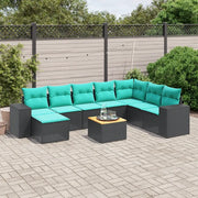 Set Divani da Giardino 9 pz con Cuscini Nero in Polyrattan 3225581