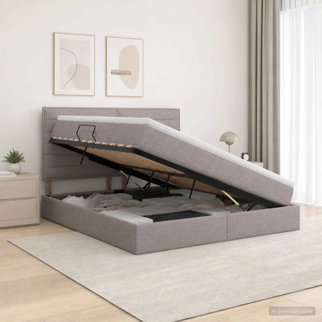 Letto con contenitore e materasso Tortora 140 x 200 cm Tessuto 3459447