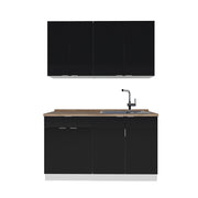 Cucina completa Fame-Line Nero rigato/Bianco 140 cm, PL Rovere Vicco