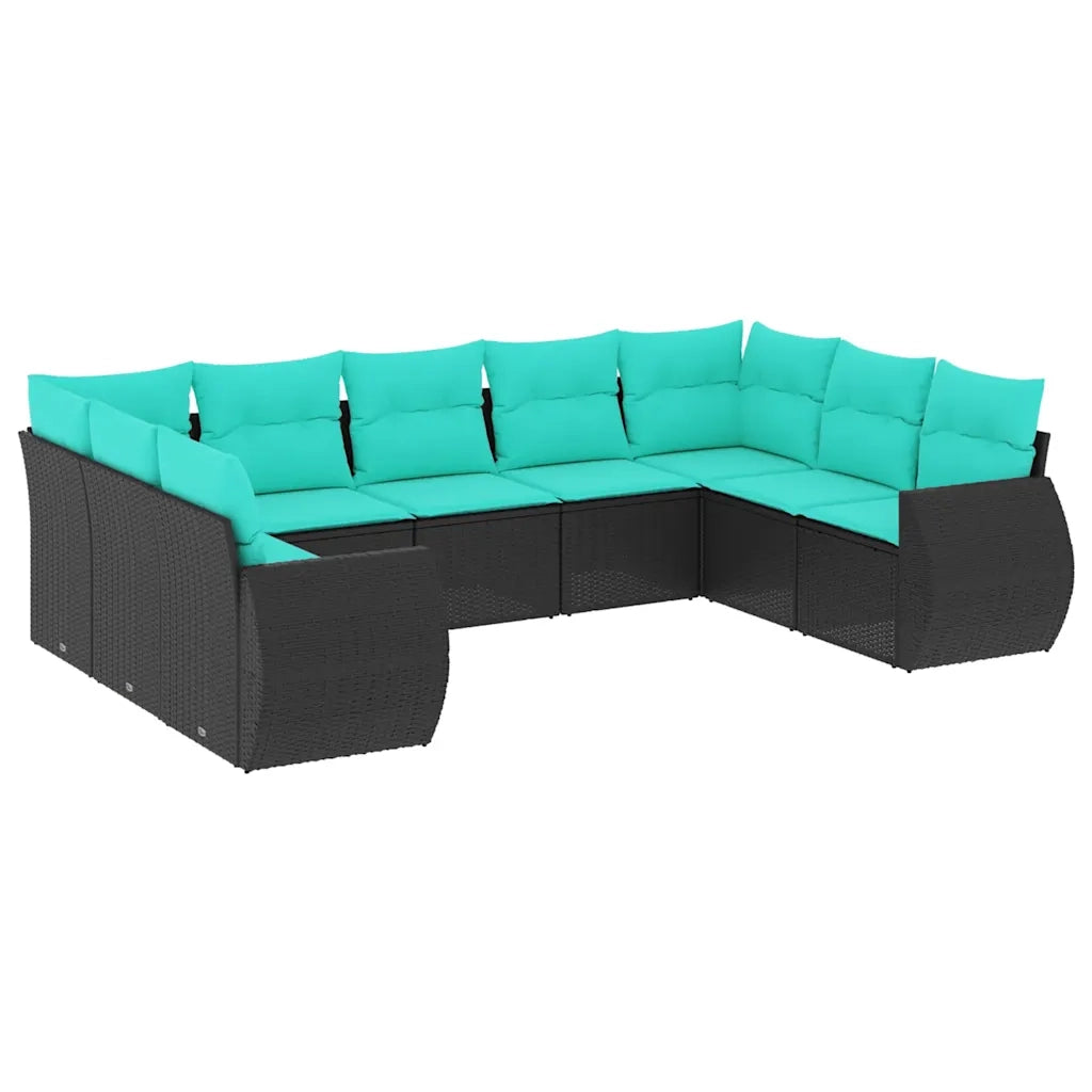 Set Divani da Giardino 9 pz con Cuscini Nero in Polyrattan 3221796