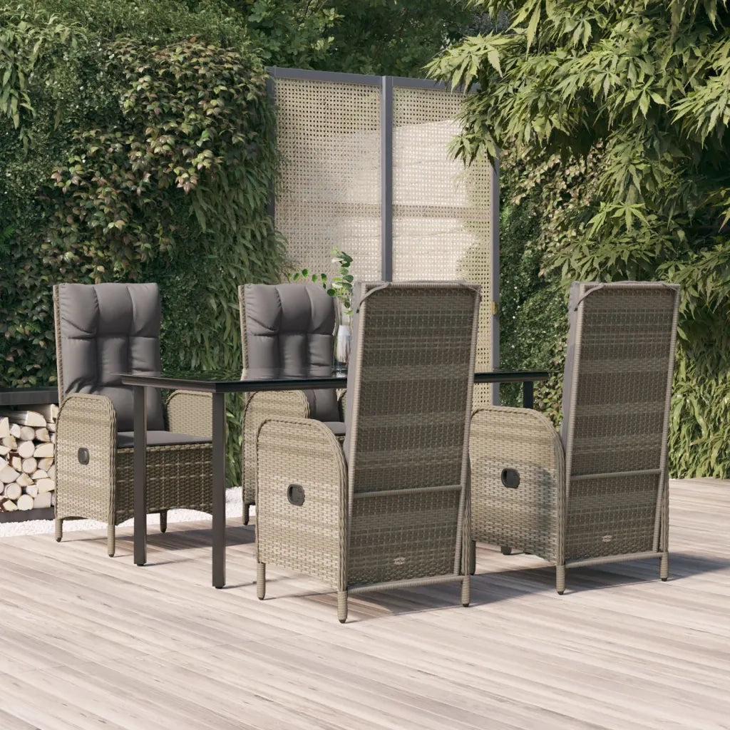 Set da Pranzo Giardino 5pz Nero e Grigio con Cuscini Polyrattancod mxl 100445