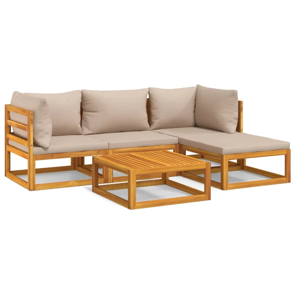Set Salotto da Giardino 5pz con Cuscini Tortora Legno Massello 3155248