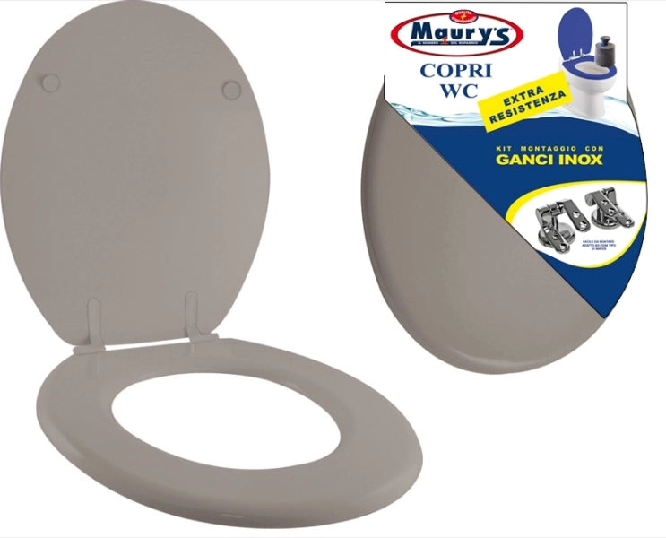 MAURY'S COPRI WATER WC TORTORA KIT DI MONTAGGIO CON GANCI INOX EXTRA RESISTENTE