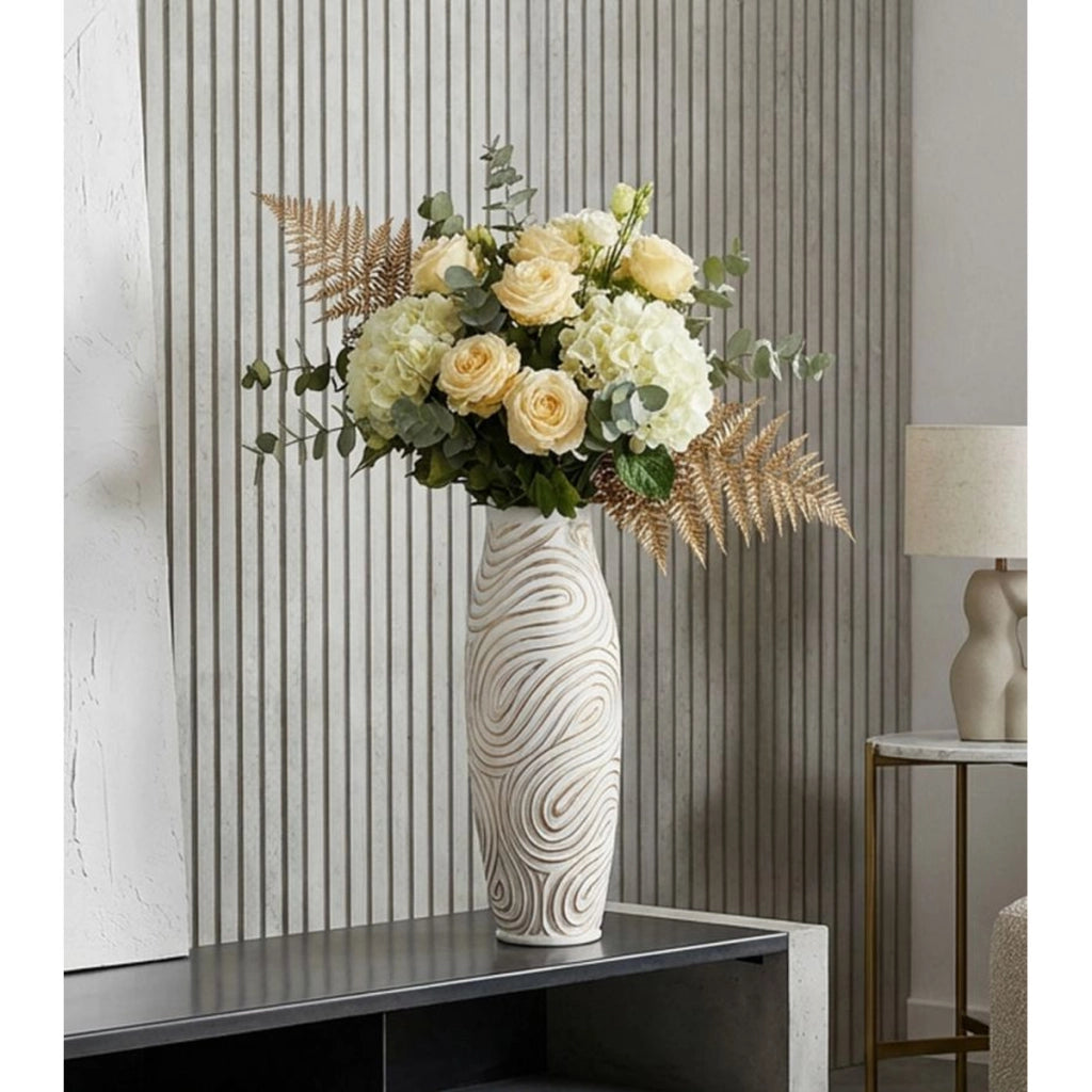 Vaso Decorativo VKH1024, Bianco, Poliresina, 18,5x18,5x50 cm