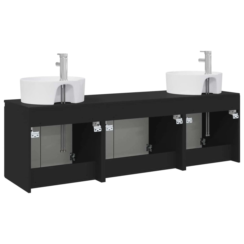 Set di Armadi da Bagno 3 pz Nero 161,5 x 44,5 x 82 cm