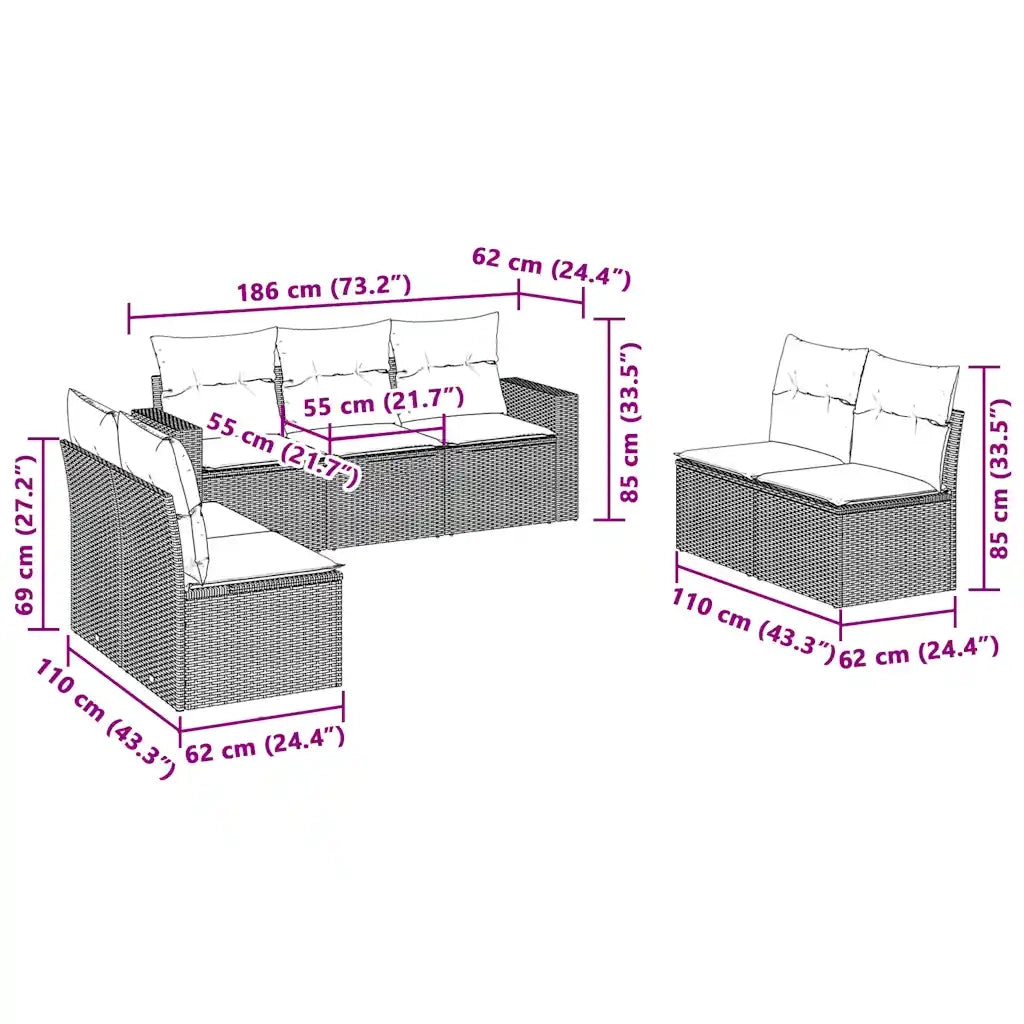 Set Divani da Giardino 7pz con Cuscini Grigio Chiaro Polyrattan 3251169