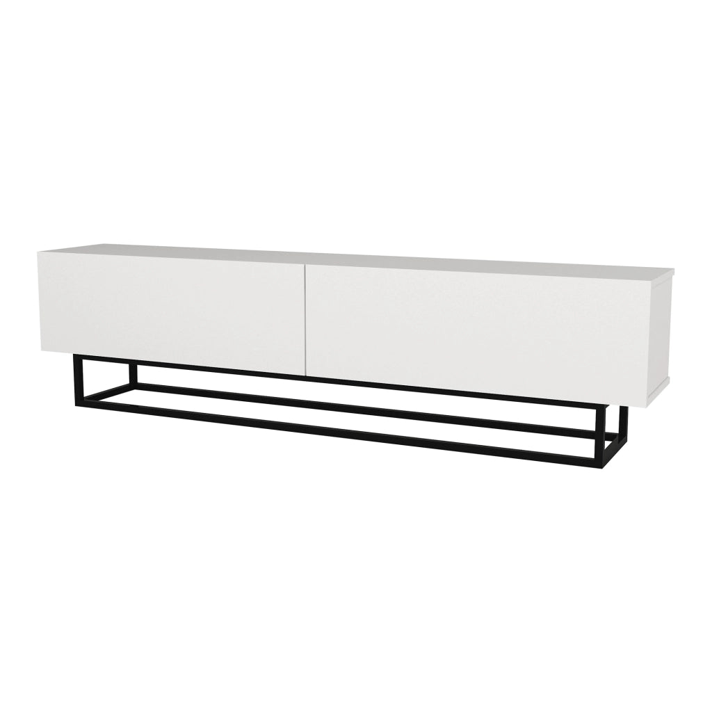 Mobile Porta TV Nolven a 2 Ante Ribalta e Telaio in Metallo 180x32x47 cm - Bianco [en.casa]