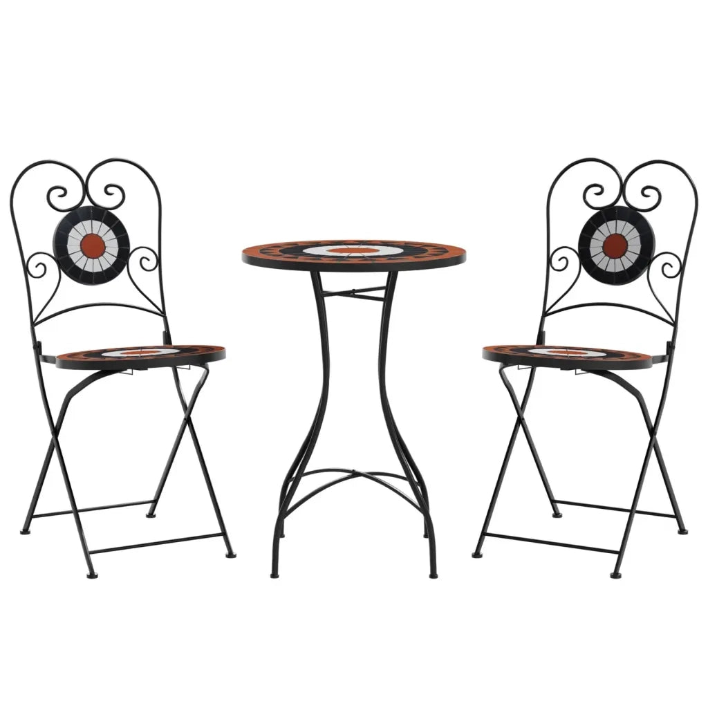 Set da Bistrot con Mosaico Terracotta e Bianco Ferro e Ceramica 3216355