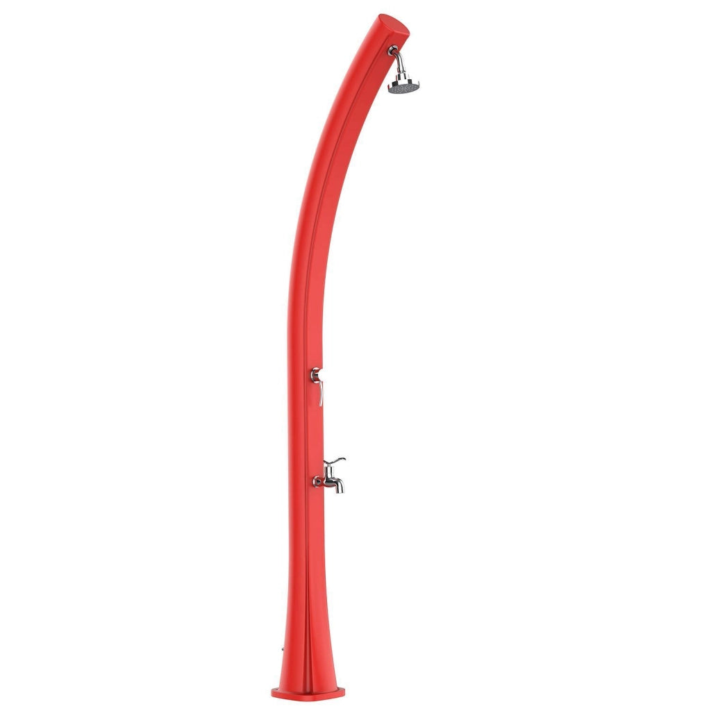 MPC Doccia Rossa in Polietilene HD Altezza 226 cm Serbatoio 25 Litri Soffione Rotondo 10 cm e Lavapiedi Ideale per Giardino e Piscina Modello Rio