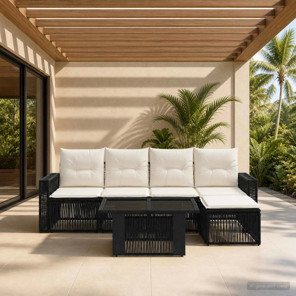 Set Divano da Giardino 6 pz Nero e Bianco Crema polyrattan 3436783