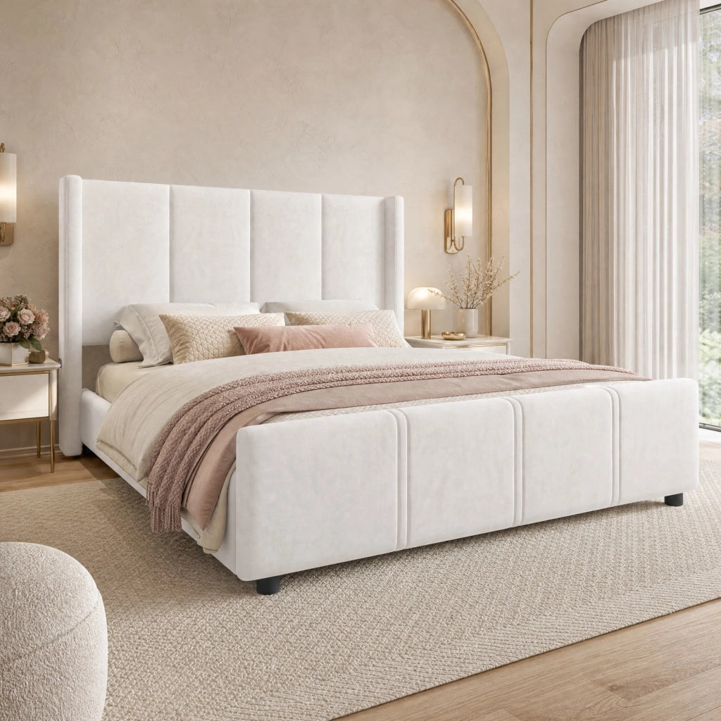 LETTO imbottito 140x200 cm velluto beige con USB