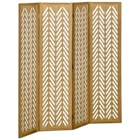 Paravento in Legno Traforato, Separatore di Ambienti Interni Pieghevole a 4 Pannelli, in Legno, 160 x 170 cm, Naturale