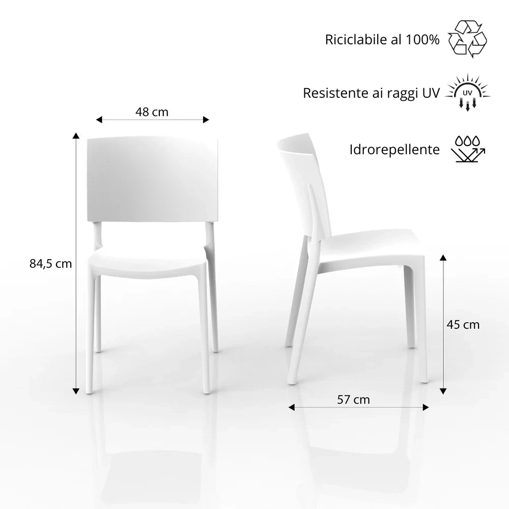 Set 6 sedie in polipropilene 100% Made in Italy SHARP, impilabile, resistente ai raggi UV, design moderno, ideale per sala da pranzo, cucina, sala d’attesa, bar, ristoranti o da esterno colore Bianco
