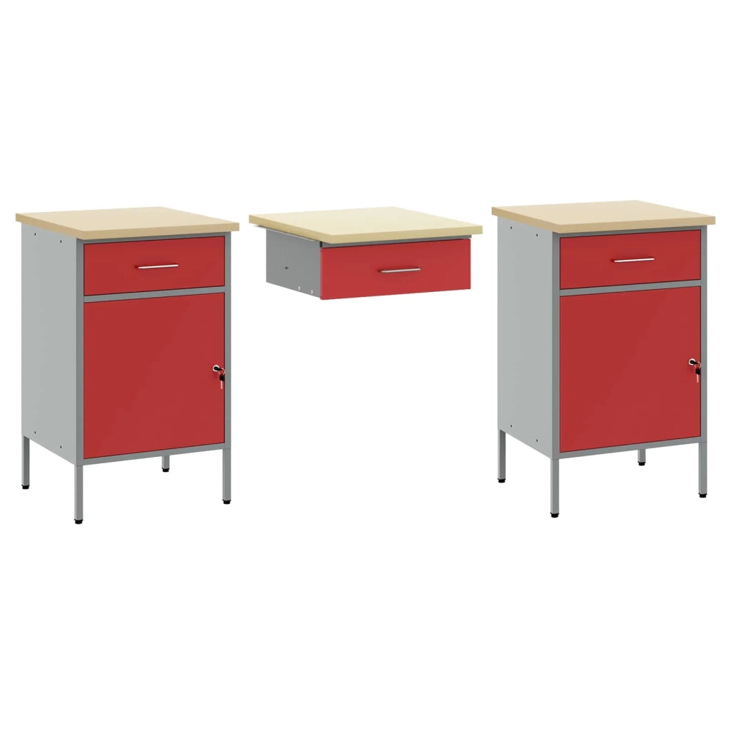 Mobile da lavoro 3 pz Rosso Legno ingegnerizzato e acciaio 3321375