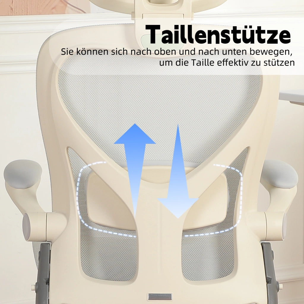 Sedia da ufficio ergonomica pieghevole con supporto lombare, poggiatesta 3D e funzione di inclinazione in schiuma grigio