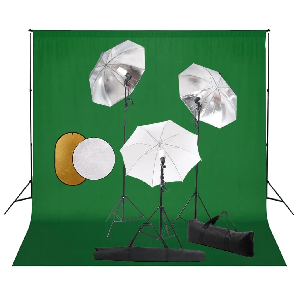 Kit professionale per studio fotografico con luci fondale e riflettore verde 02_0001462