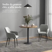 Set 2 Sedie da Pranzo Nordiche Imbottite con Braccioli Ricurvi in Tessuto Effetto Velluto, 54x57x80 cm, Grigio Scuro