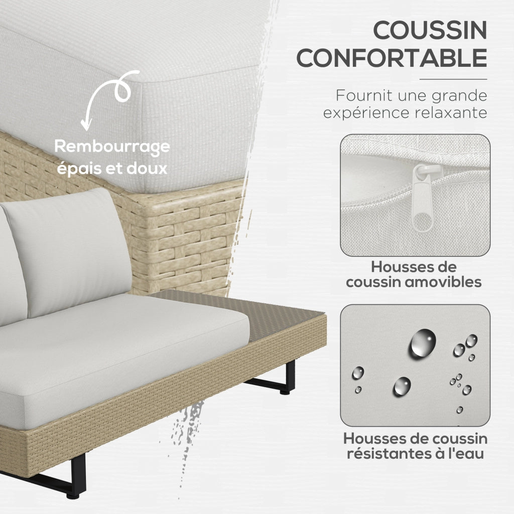 Divano Angolare 5 Posti con Tavolino ¨C Zephmum ¨C Beige, Polyrattan, Acciaio