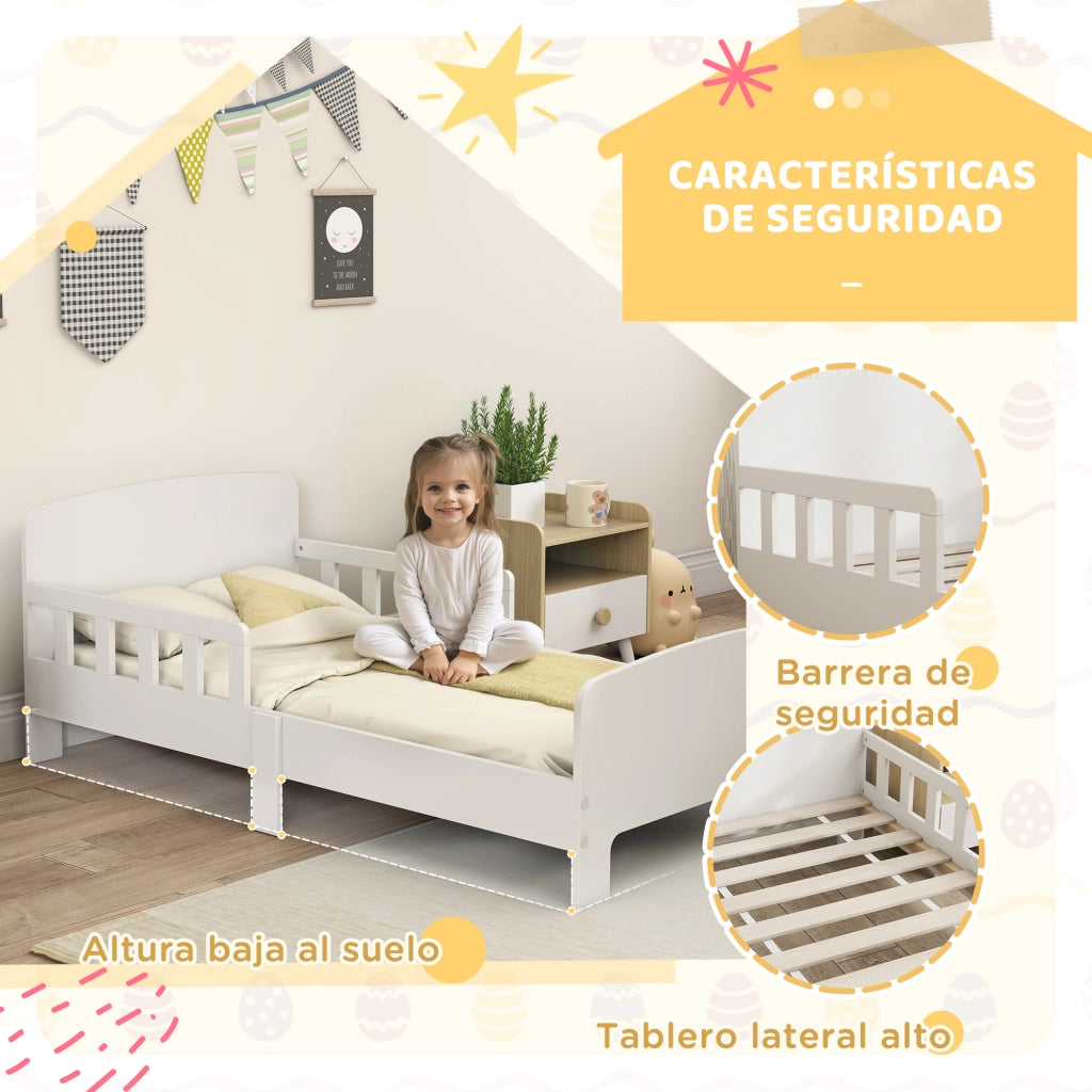 Letto singolo per bambini con barriera anticaduta e rete a doghe ¨C Xylo ¨C Bianco 70x140 cm