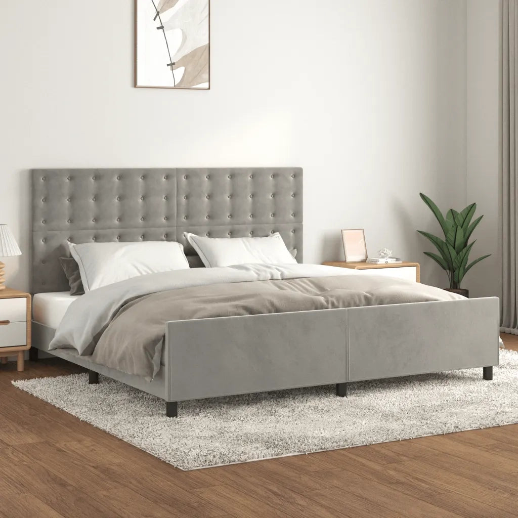 Giroletto con Testiera Grigio Chiaro 200x200 cm in Velluto cod mxl 64474