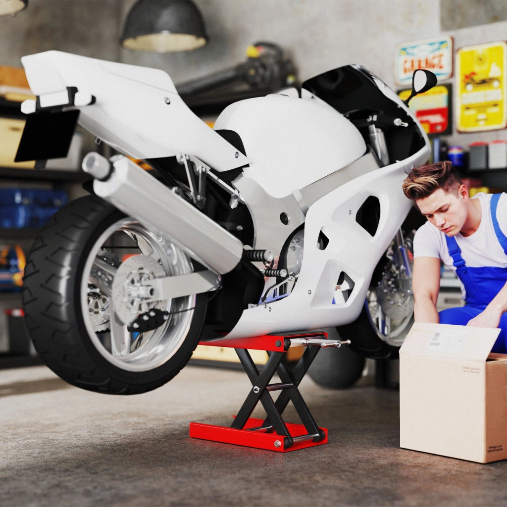 Cavalletto per Moto ¨C zephmum ¨C Regolabile 10-37 cm, Rosso e Nero