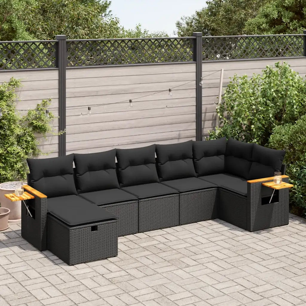 vidaXL Set Divani da Giardino con Cuscini 7pz Nero Polyrattan