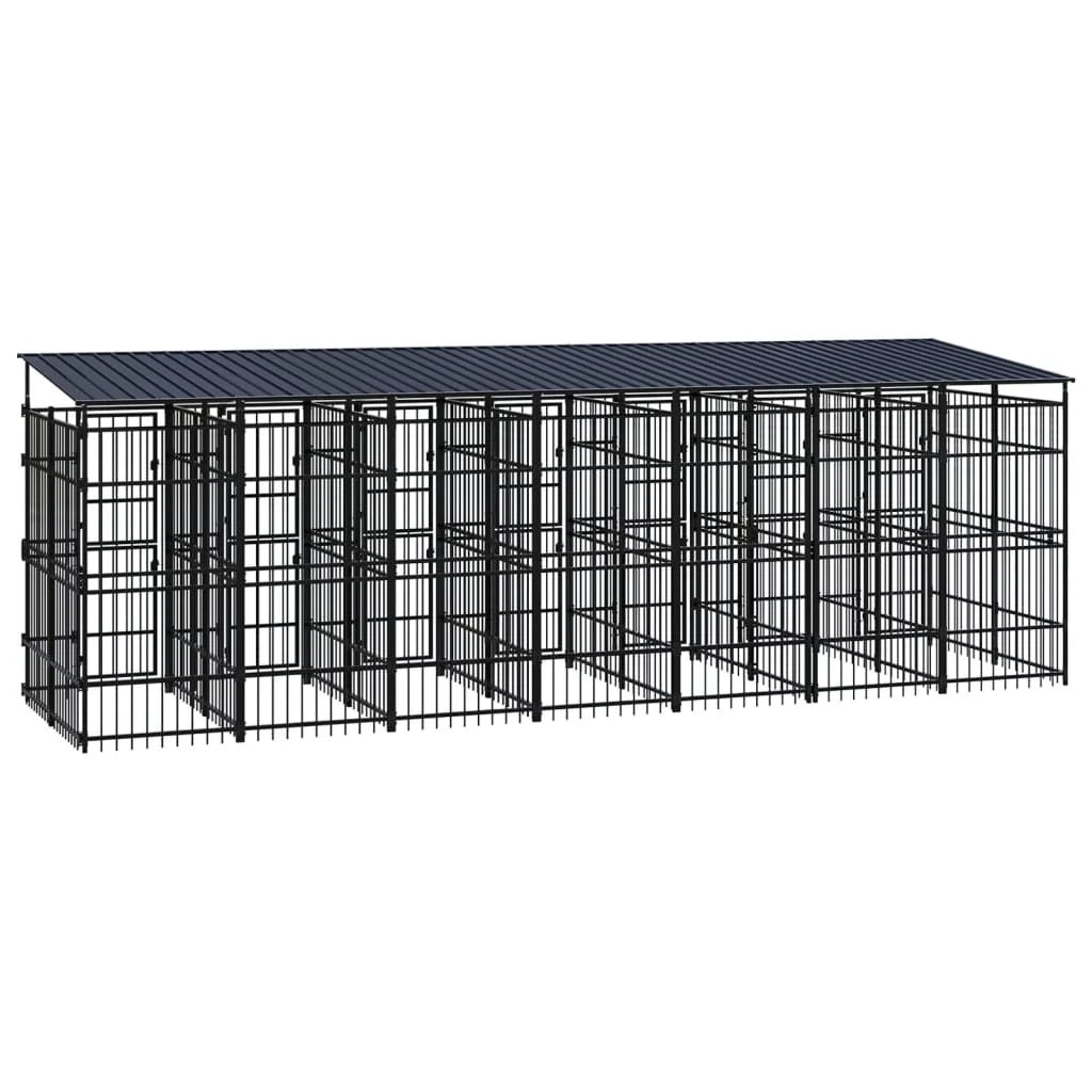 Cuccia/gabbia/recinto per animali domestici da esterno con tetto per cani acciaio 12,9 m² nero 02_0041738