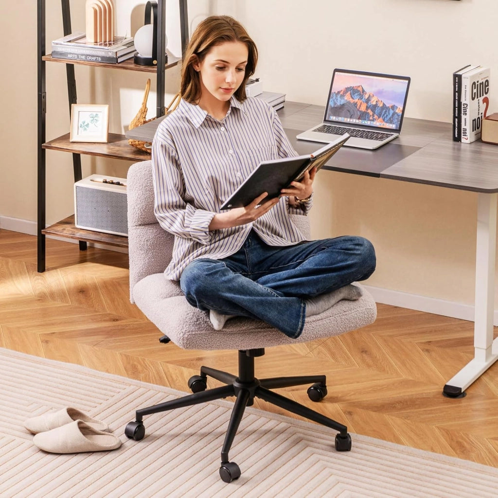 Sedia da ufficio con altezza regolabile, con 5 ruote, 73 x 69 x 79-87 cm, sedia girevole con gambe incrociate e seduta imbottita, sedia senza braccioli, per soggiorno, studio (grigio)