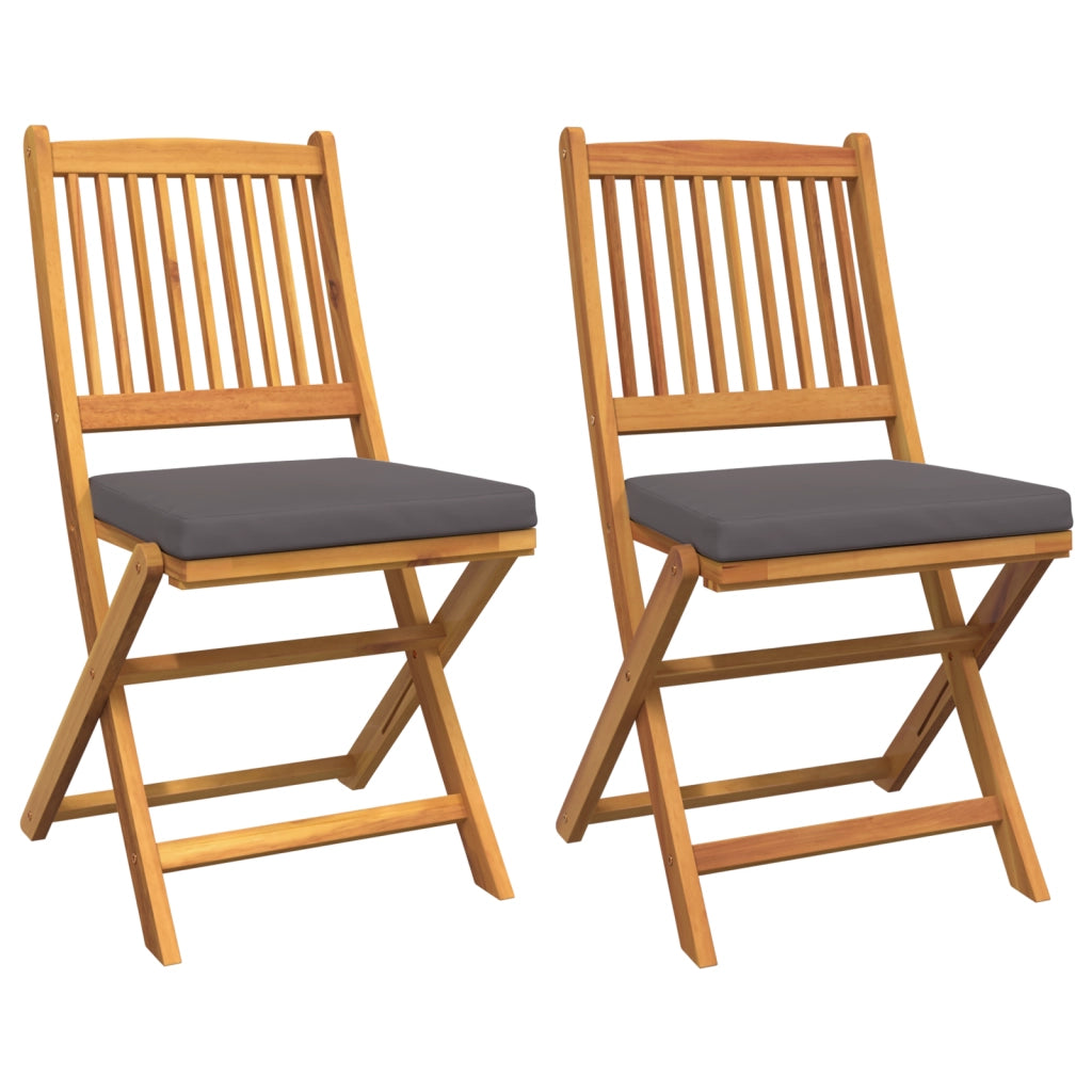 Sedia da giardino pieghevole  con cuscino grigio 2pz in legno massello di acacia