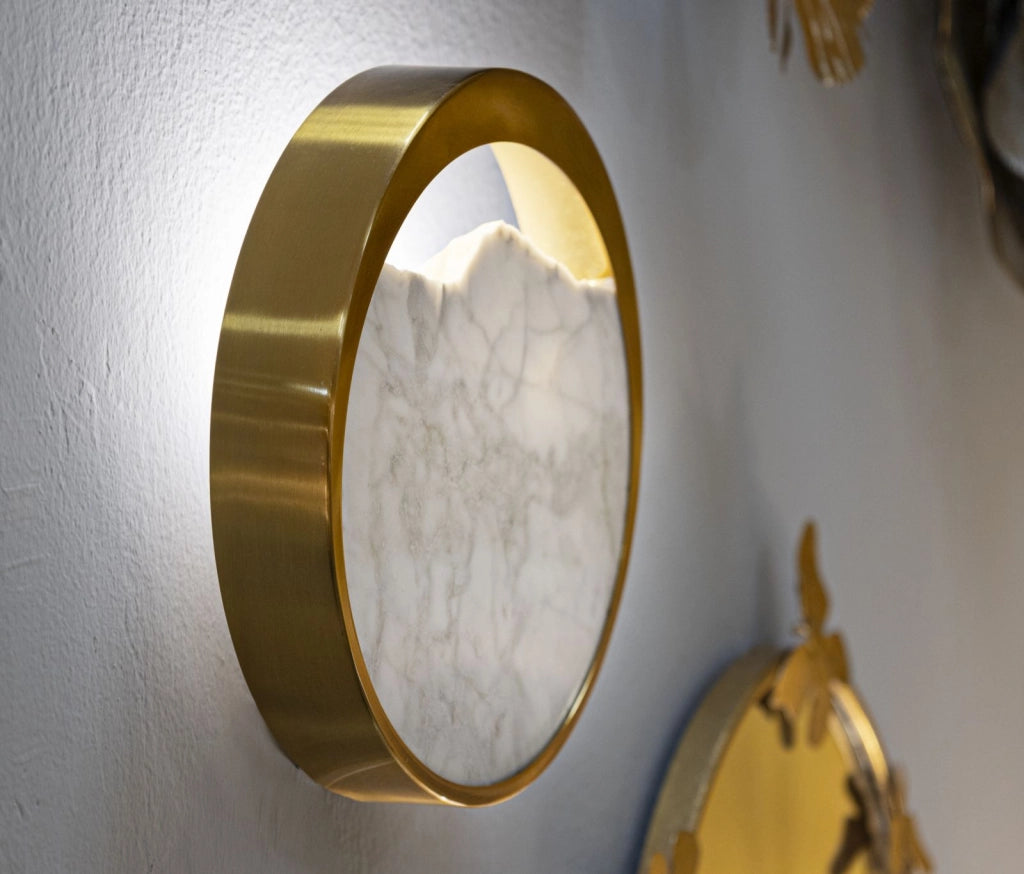 Lampada da Muro Marble 24x6x24 cm in Marmo e Ferro Oro e Marmo