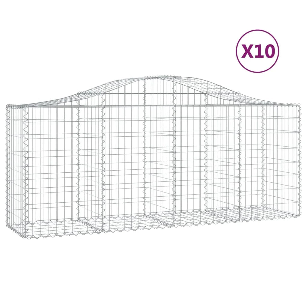 Cestini gabbioni recinzione a gabbia muro di contenimento ad arco 10 pezzi 200 x 50 x 80/100 cm ferro zincato argento 02_0040252