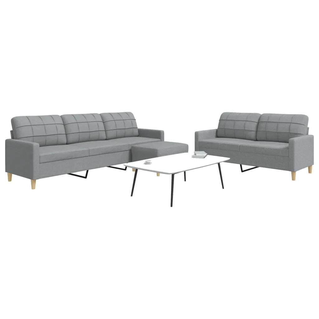 Set di Divani 3 pz con Poggiapiedi Grigio Chiaro in Tessuto