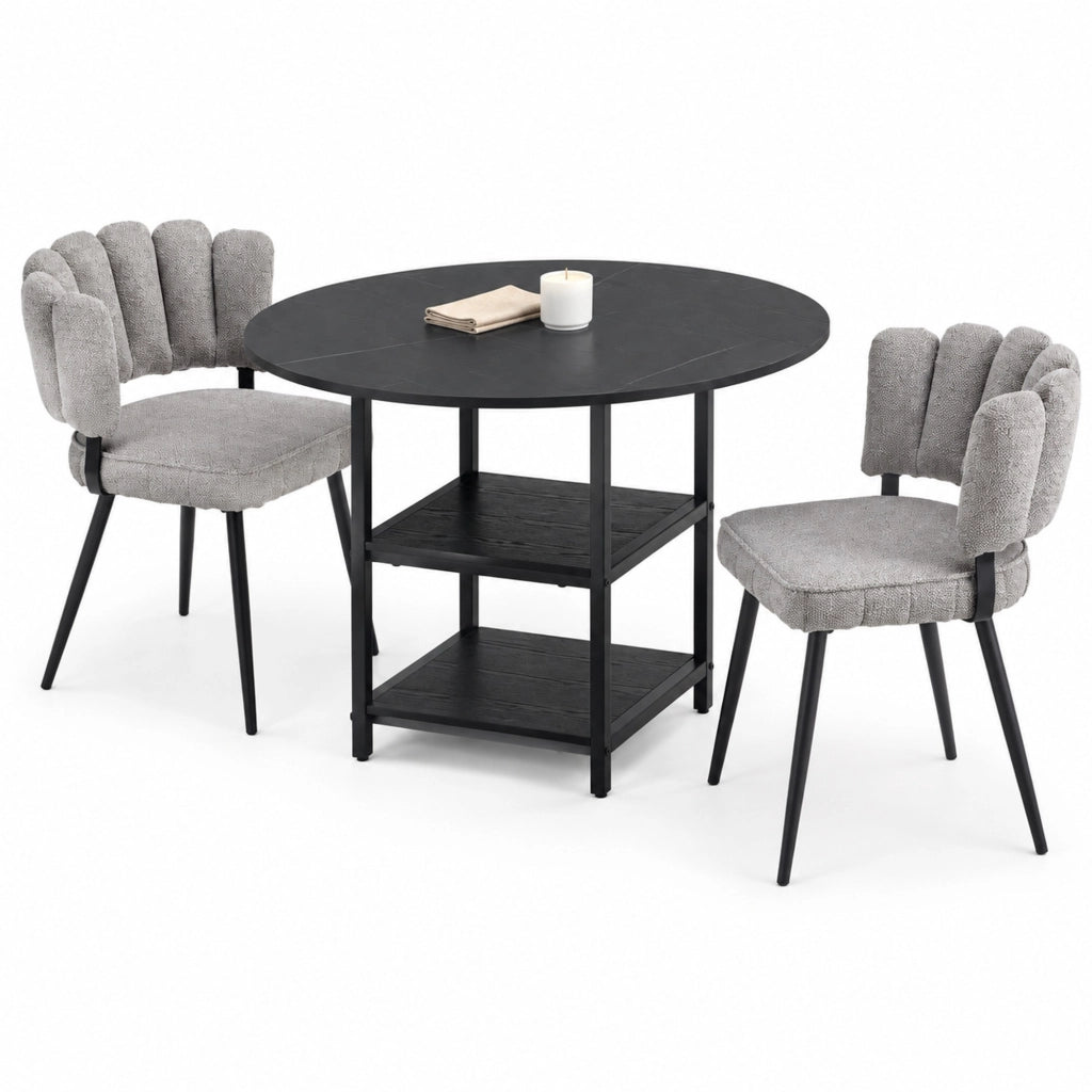 Set tavolo rotondo 107 cm nero e grigio MDF e metallo; 2 ripiani aperti