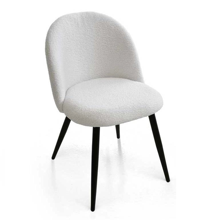 SET 4 POLTRONE IMBOTTITE IN TESSUTO TEDDY COLORE BIANCO SEDIA CON GAMBE IN METALLO NERO 48X50X79 CM PORTATA MAX 130 KG