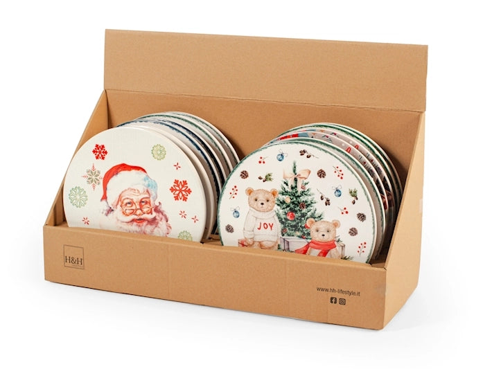 Sottopentola Tondo in Ceramica con Decoro Babbo Natale
