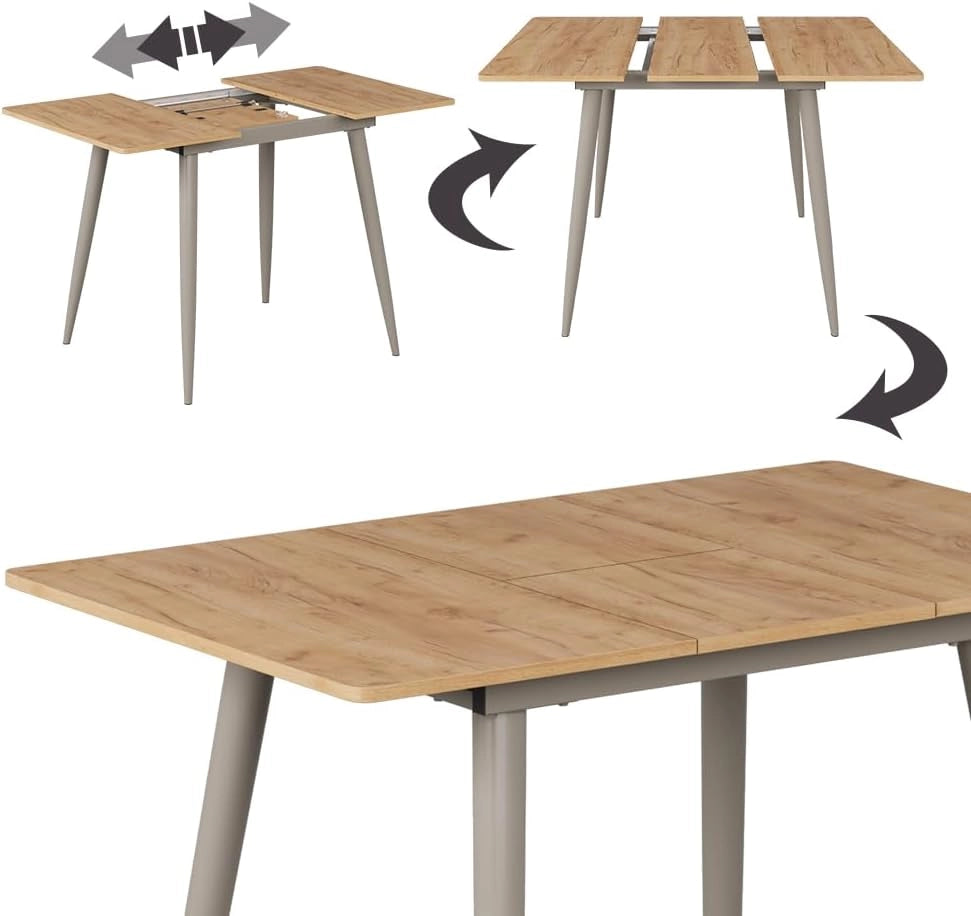 tavolo da pranzo allungabile Beaver, Rovere Goldkraft/Grigio, 80 x 70 cm Estensibile, per un utilizzo flessibile come tavolo da pranzo o da lavoro