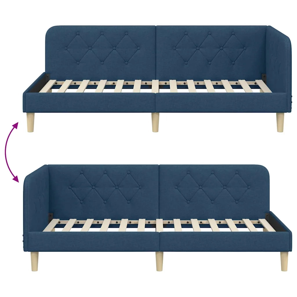 Cornice del letto ad angolo Blu 90 x 190 cm Tessuto