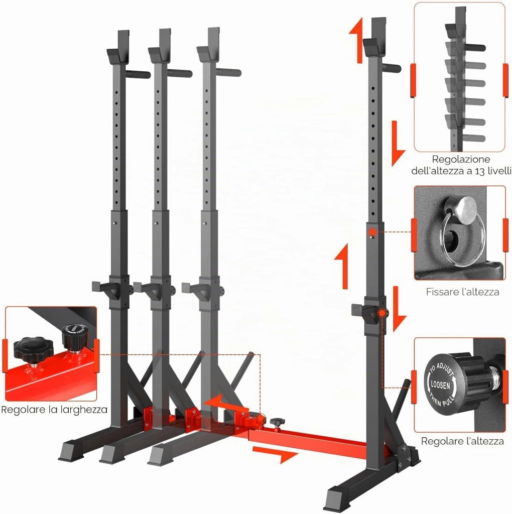 Rack da Squat, Supporto Bilanciere Regolabile, Stand per Sollevamento Pesi Multifunzione per casa, palestra Max 250 KG