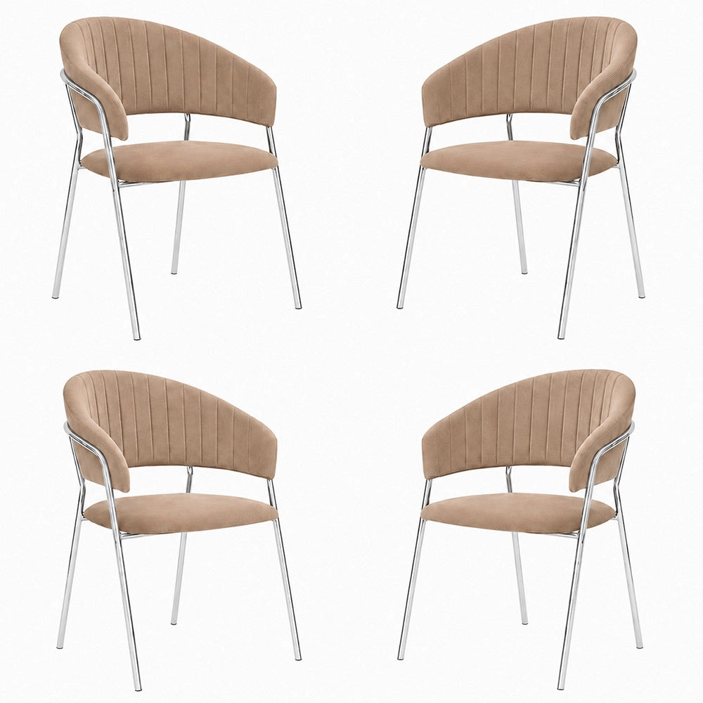 Set da 4 sedie Aurelia in velluto grigio tortora con gambe in ferro cromato