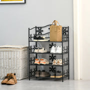 Scaffale in metallo nero a 4 ripiani con decori floreali