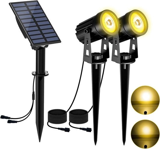 Lampada solare per giardino 2 pezzi - IP65 LED lampada solare acqua resistente - 2 livelli di luminosità - 3 metro cavo - 3000K bianco caldo
